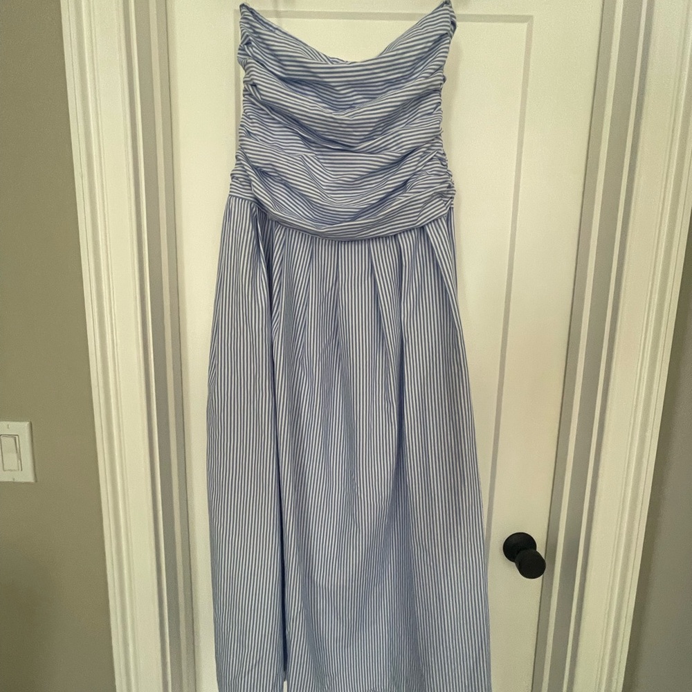 Strapless Blue Striped Petal & Pup Dress